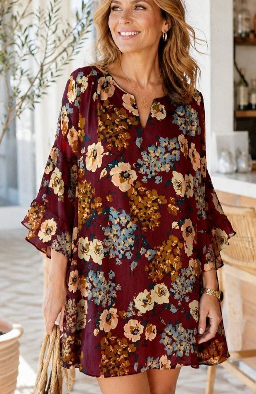Umgee Obsessed With Style Boho Dress Sz Medium Bell Sleeves Mini